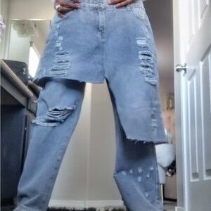 Casual Light Blue Distressed Boyfriend Jeans